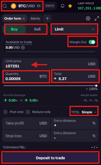 Kraken margin trading Tutorial: open a position in the order form