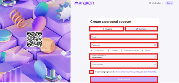 Kraken Exchange Tutorial: Fill the details
