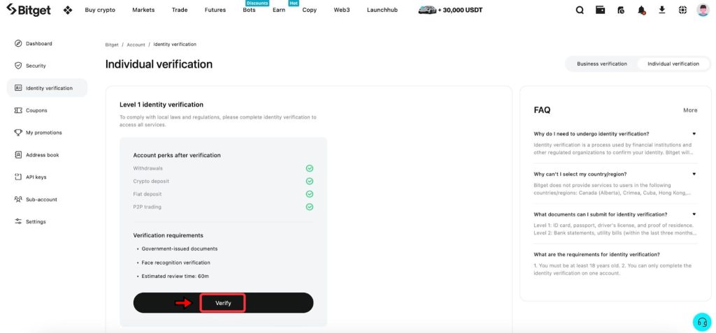 Bitget KYC Tutorial: Start verification process