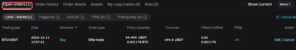Bitget Spot Trading Tutorial: Limit order placed