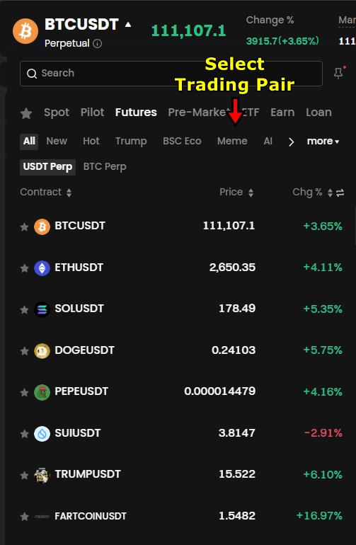 Gate.io Futures Trading Tutorial: select trading pairs