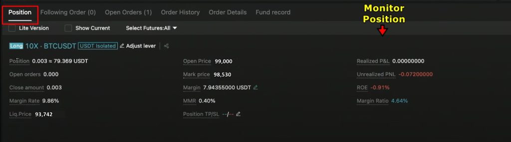 Bitget Futures Trading Tutorial: Monitor your position