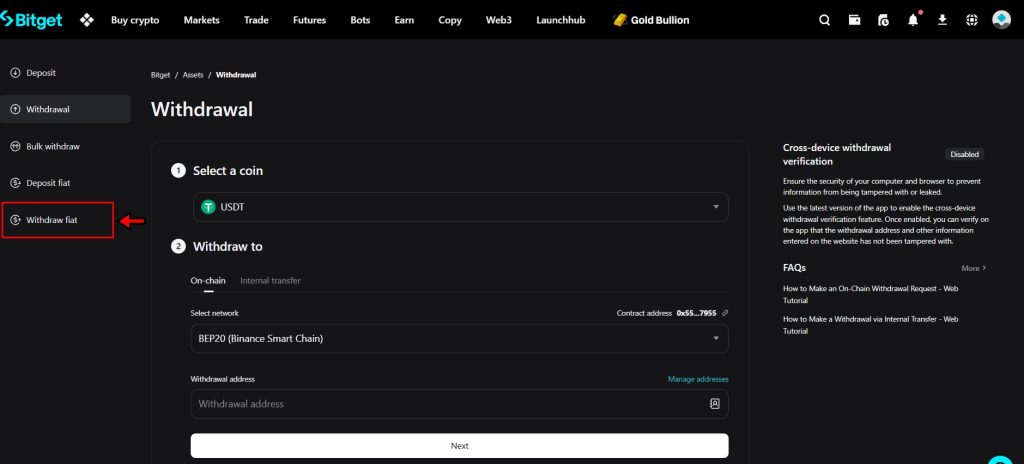 Bitget Withdrawal Tutorial: withdrawal page
