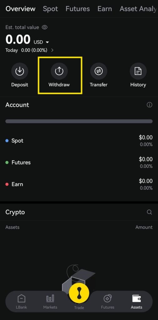LBank App Withdrawal Tutorial: Select withdraw