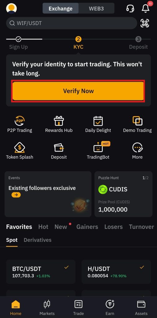 Bybit App Tutorial: home screen