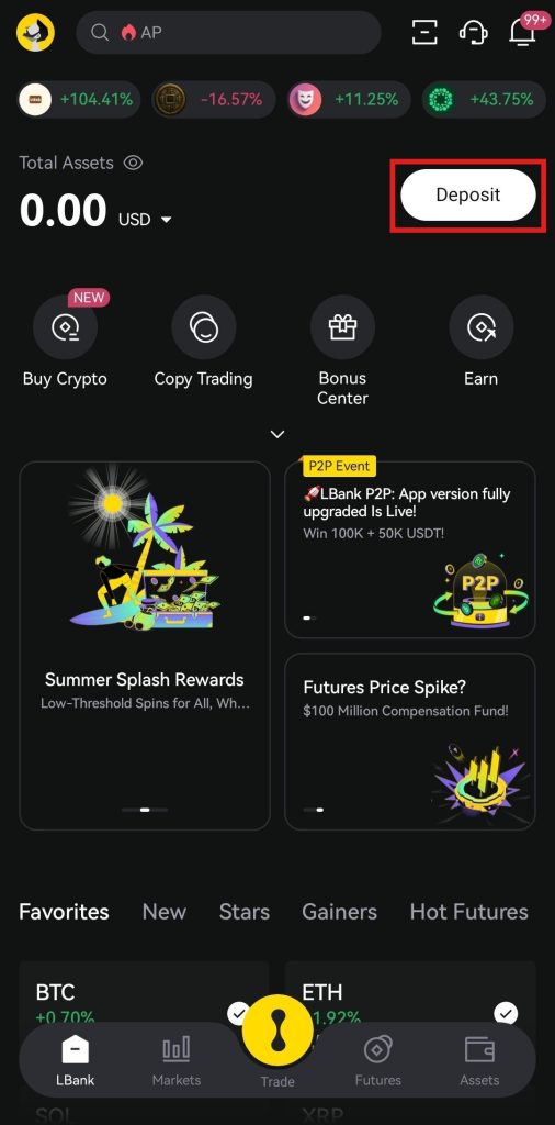 LBank App deposit tutorial