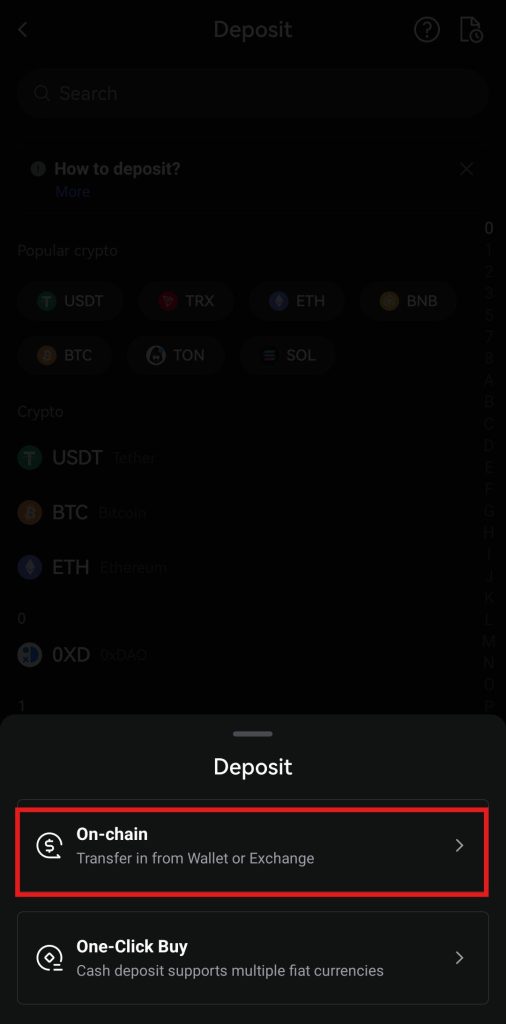 LBank App deposit tutorial: Select Deposit method
