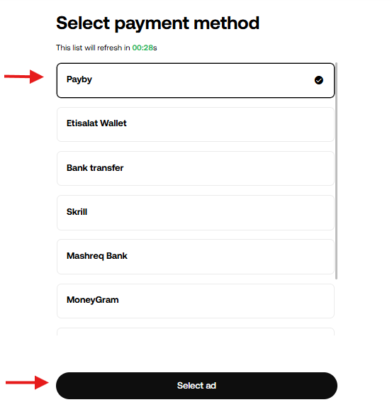 OKX express buy tutorial: Select payment method