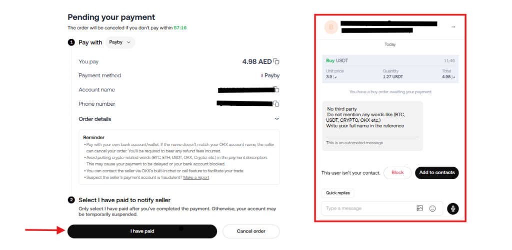 OKX express buy tutorial: Payment details confirmation