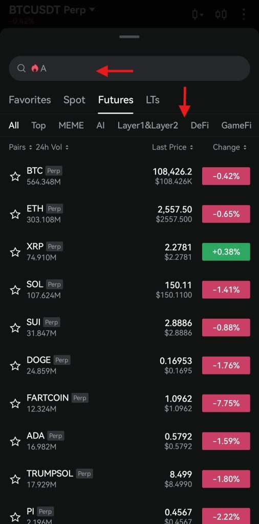 LBank App Futures trading tutorial: Select a trading pair