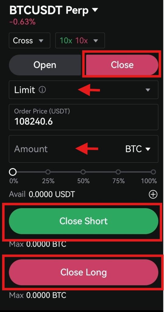 LBank App Futures trading tutorial: click position closing