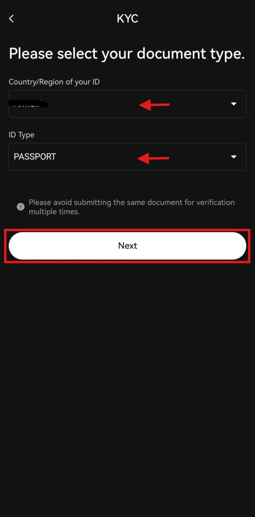 LBank App KYC Tutorial: Select document type