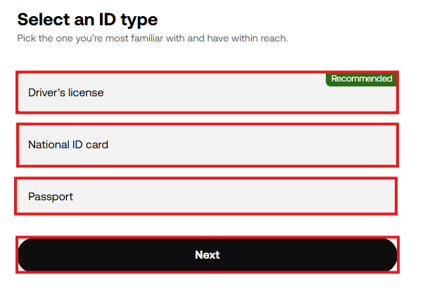 OKX KYC Tutorial: select ID type