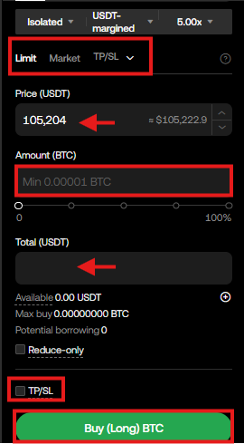 OKX margin trading Tutorial: order panel