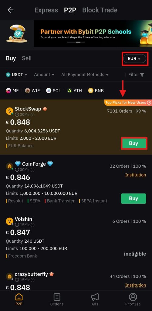 Bybit App P2P trading Tutorial: trading ad