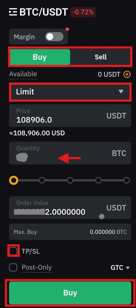 Bybit App Spot Trading Tutorial: order panel