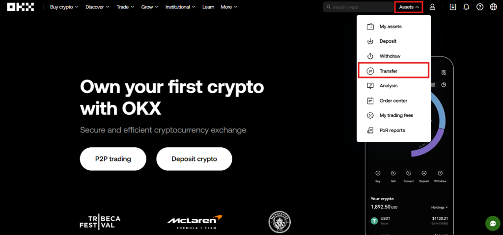 OKX Transfer Cryptocurrencies Tutorial