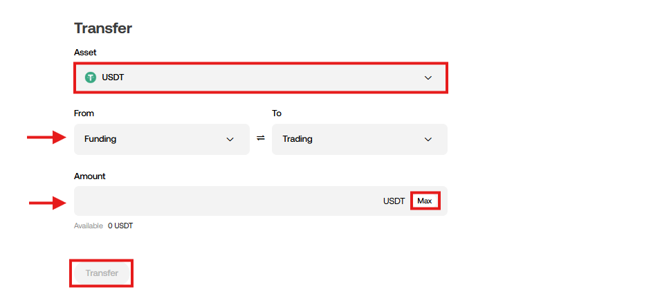 OKX Transfer Cryptocurrencies Tutorial: Enter the details
