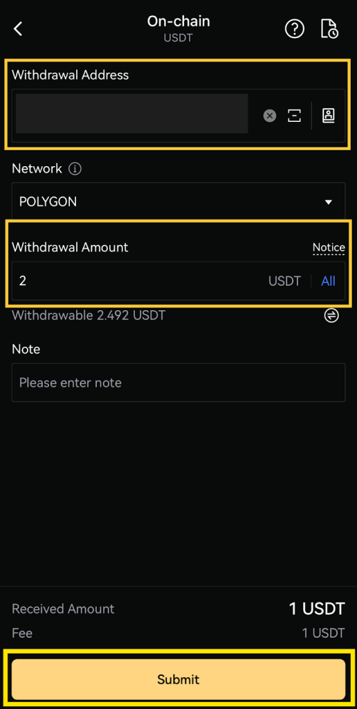 LBank App Withdrawal Tutorial: Enter the Withdrawal amount