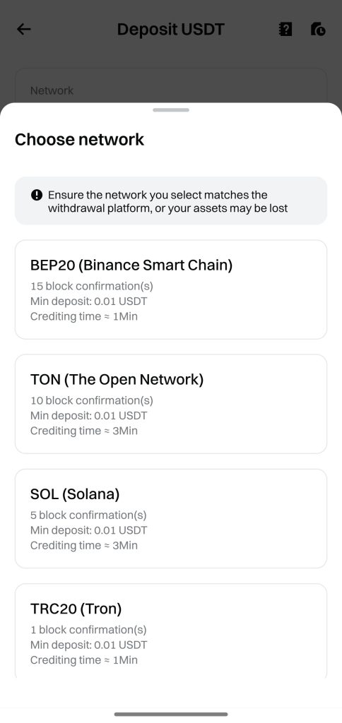 Bitget App Crypto Deposit Tutorial: Supported deposit networks