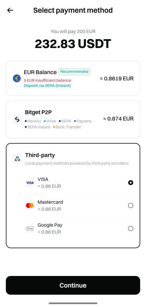 Bitget App Buy Crypto Tutorial: Fiat payment methods