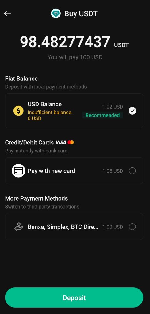 KuCoin App Crypto Buying Tutorial: Select payment method