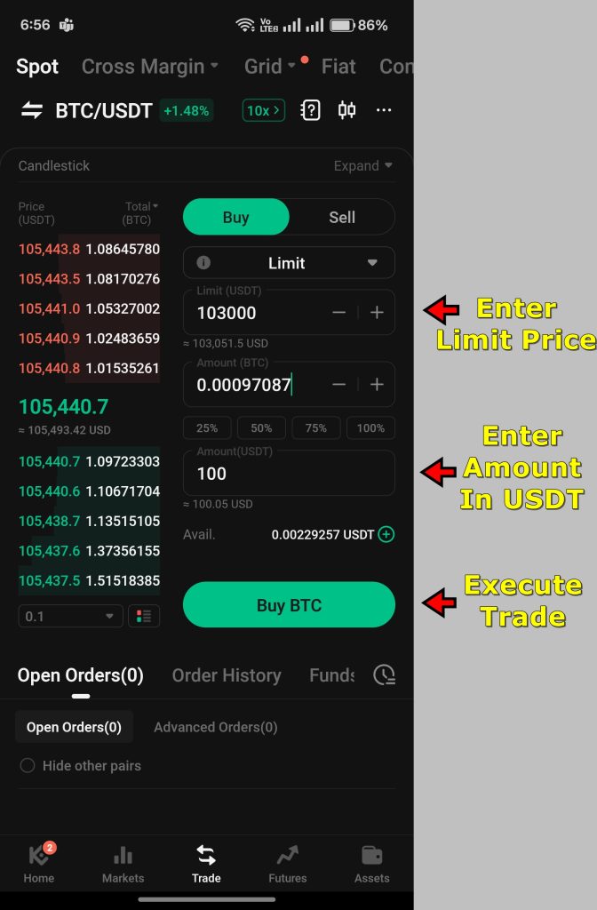 KuCoin App Futures Trading Tutorial: Fill-in trade details