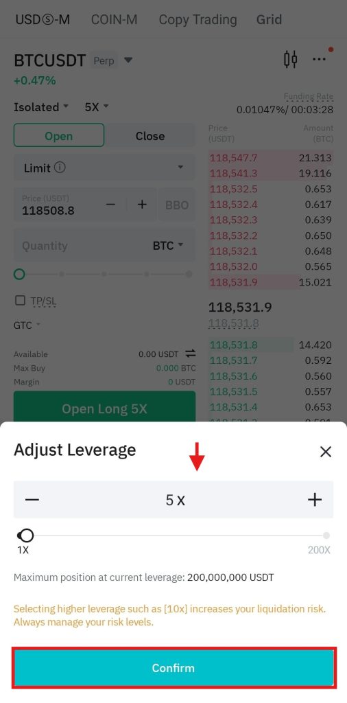 BitMart App Futures trading Tutorial: Adjust leverage