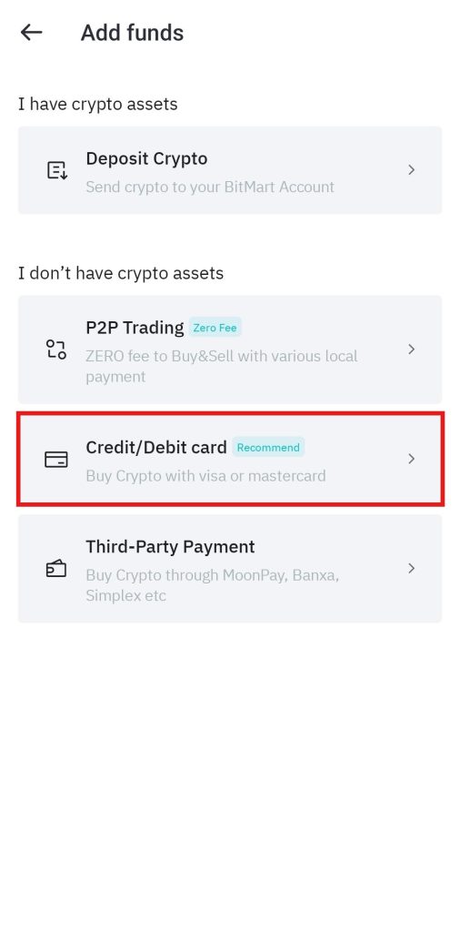 BitMart App Fiat Deposit Tutorial: Credit/Debit card