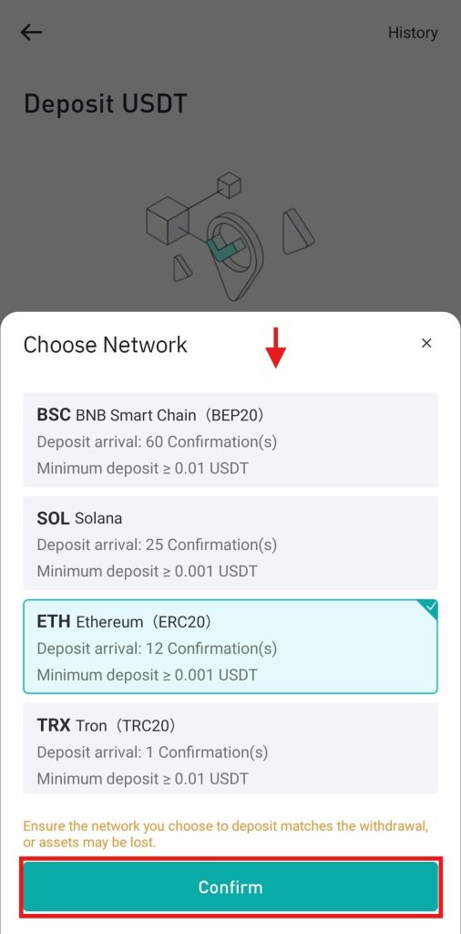 BitMart App Crypto Deposit Tutorial: Deposit network