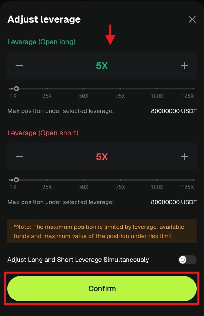 Bitunix App Futures trading Tutorial: slect the leverage ratio