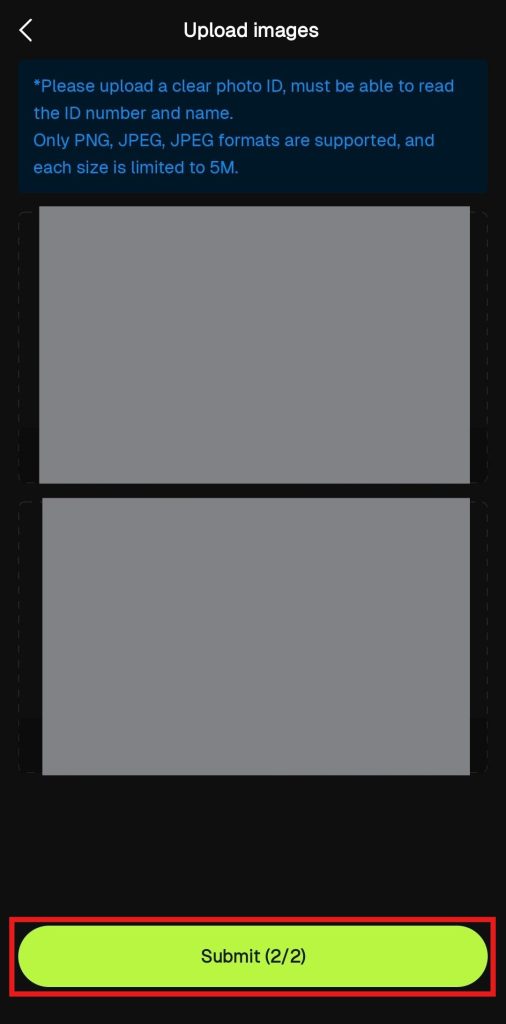 Bitunix App KYC Tutorial: Identity verification document screen