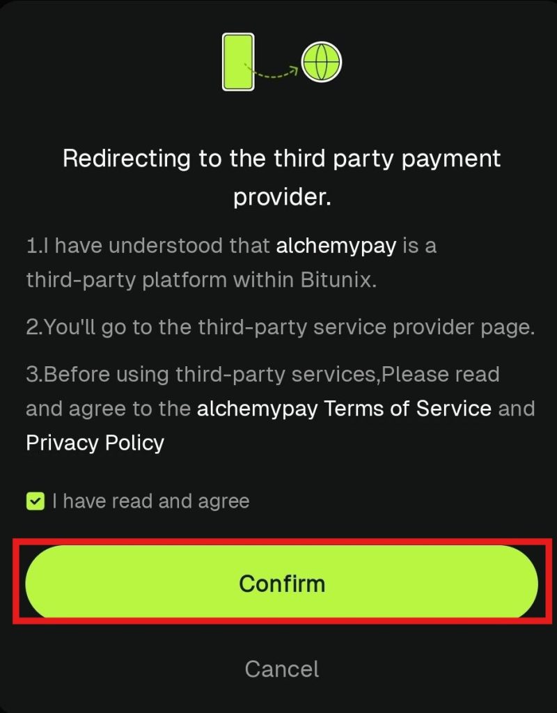 Bitunix Buy crypto with fiat App Tutorial: Agree to terms of services
