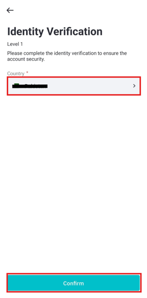 BitMart app KYC Tutorial: KYC country of residence