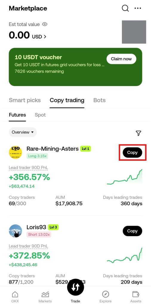 OKX App Copy trading Tutorial: Select a copy trader