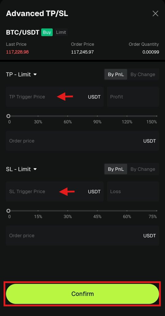 Bitunix App Spot trading Tutorial: Spot trading advanced TP/SL