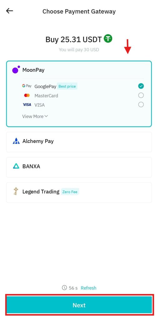 BitMart App Fiat Deposit Tutorial: Third-party payment options