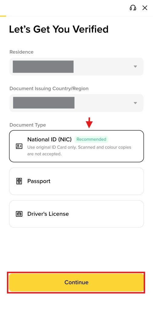 Binance App KYC Tutorial: Country and document type