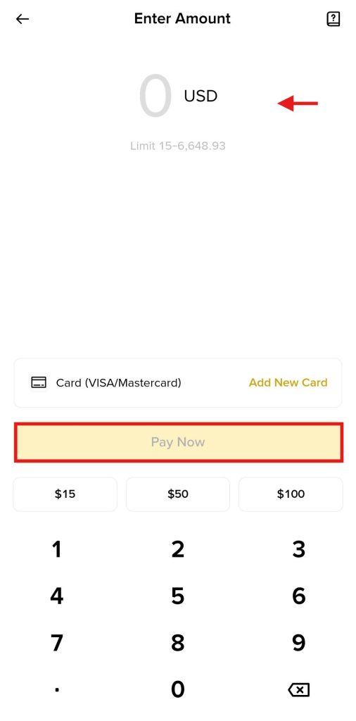 Binance App Fiat deposit Tutorial: Enter Amount