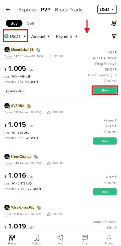 Binance P2P options